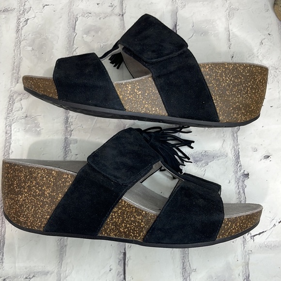 Abeo Uplift Sandals 9N Suede Upper Cork Heel Tassles Hook & Loop BioSystem Ortho - Picture 7 of 11